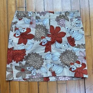 LOFT Floral Mini Skirt - Red and Brown